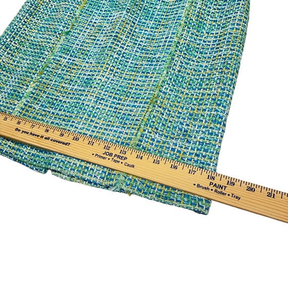J McLaughlin Tweed Fringe Silk Blend Pencil Skirt - Green / Blue / Yellow - Picture 6 of 9
